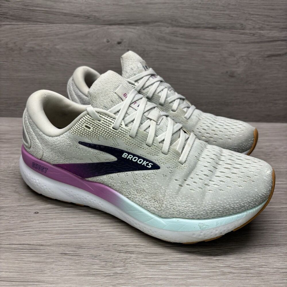 Brooks Ghost 16 Women Shoe Sz 9 B Gray Purple Road Run Walk Gym Running Casual